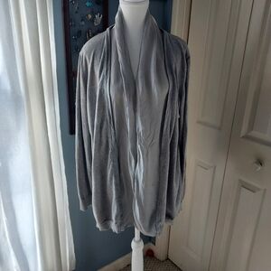 Eileen Fisher Pale Gray Open Front Cardigan with Silk Trim